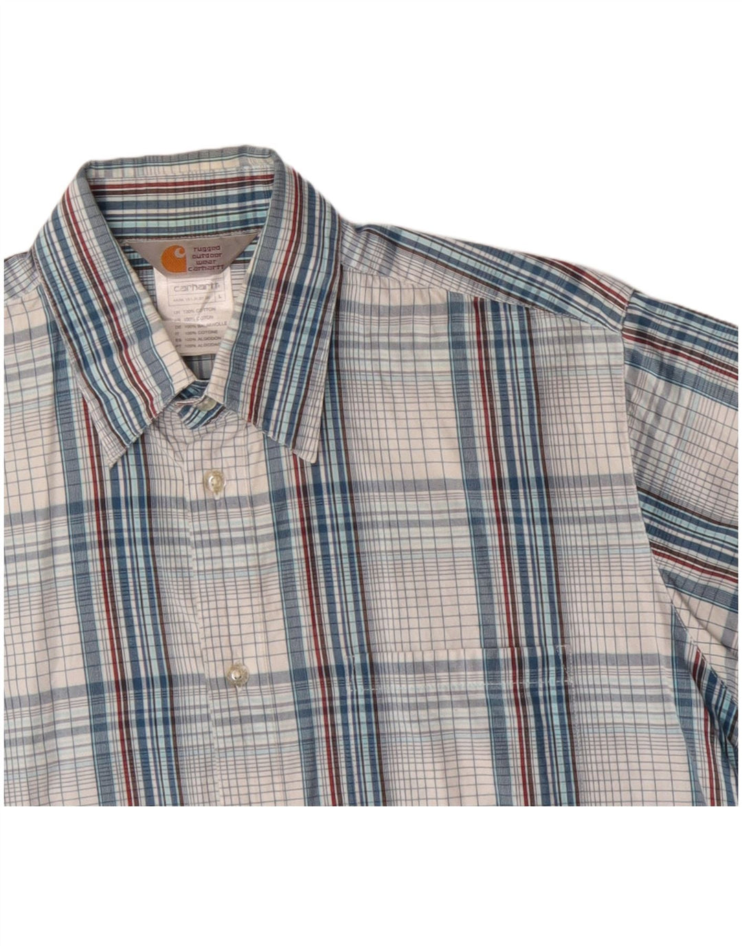 CARHARTT Camicia a maniche corte da uomo in cotone a quadri blu grandi
