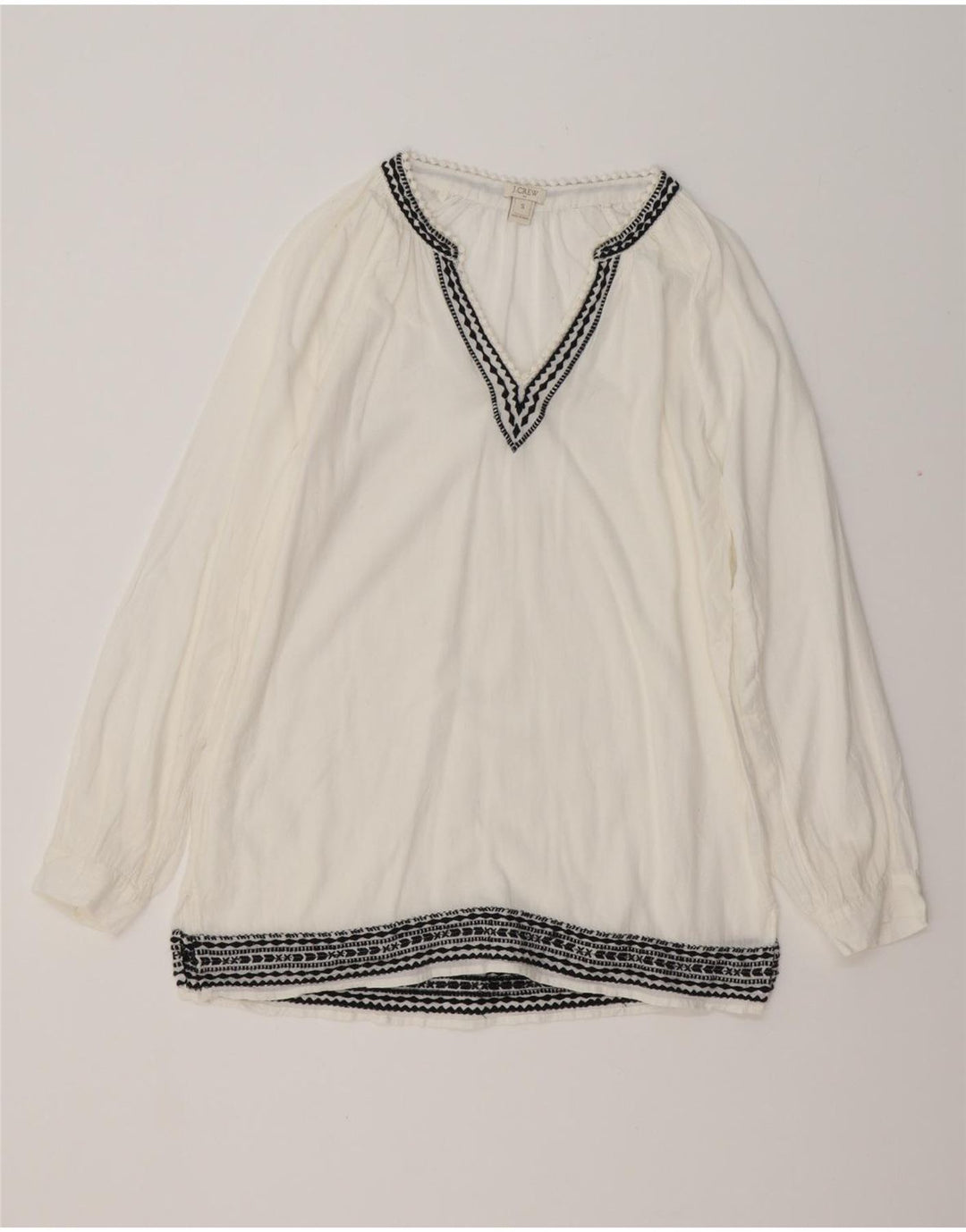 J. CREW Camicetta a maniche lunghe da donna Top UK 10 Piccolo cotone gessato bianco