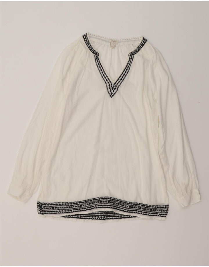 J. CREW Camicetta a maniche lunghe da donna Top UK 10 Piccolo cotone gessato bianco