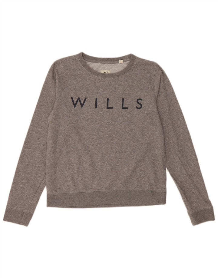 JACK WILLS Felpa con grafica da donna Maglione UK 10 Piccolo cotone grigio