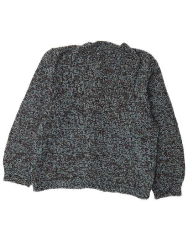 Maglione cardigan con maniche a 3/4 vintage da donna UK 12 Blu medio screziato