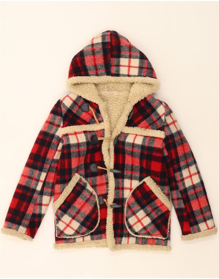 SIMONE Montgomery Sherpa per bambina con cappuccio 9-10 anni a quadri rossi