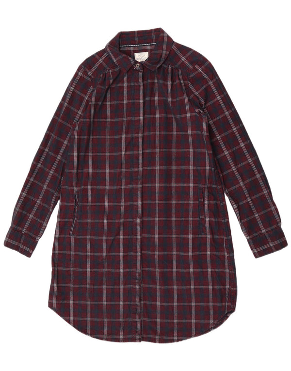 Abito camicia da donna in velluto a coste Fat Face UK 10 Piccolo cotone a quadri bordeaux