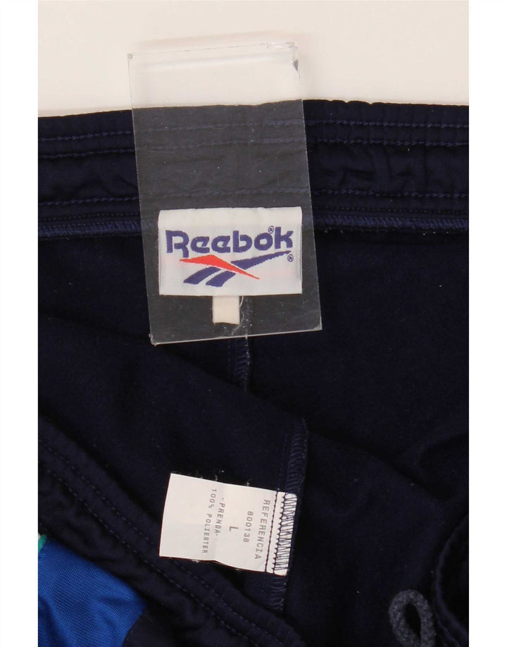 Pantaloni da tuta da uomo Reebok Large in poliestere color block blu navy
