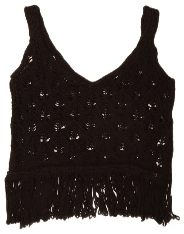 Zara Womens Crochet Cami Top UK 14 Large Black Acrylic