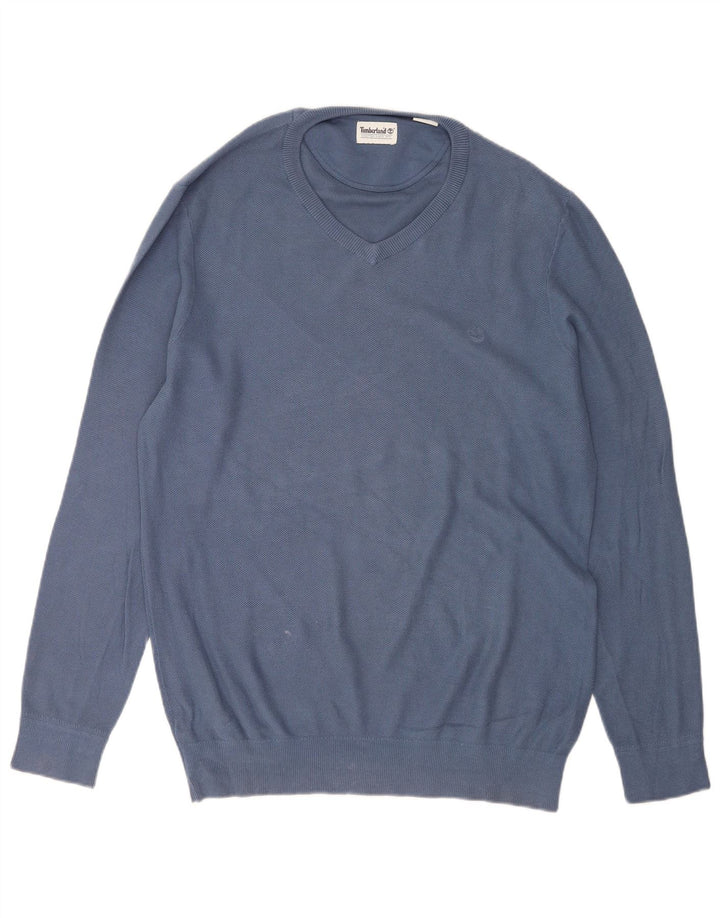 Maglione maglione con scollo a V da uomo Timberland grande cotone blu