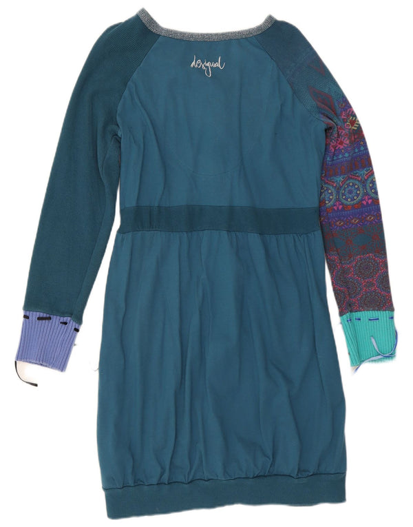 Desigual Abito maglione a maniche lunghe con grafica da donna UK 20 2XL Blu floreale