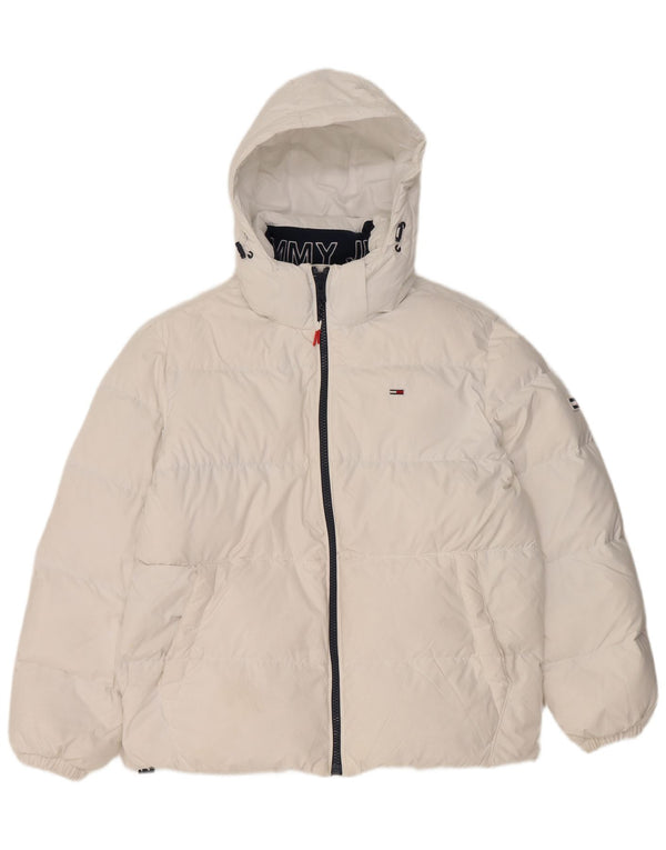 Giacca imbottita con cappuccio da uomo Tommy Hilfiger UK 38 poliestere bianco medio