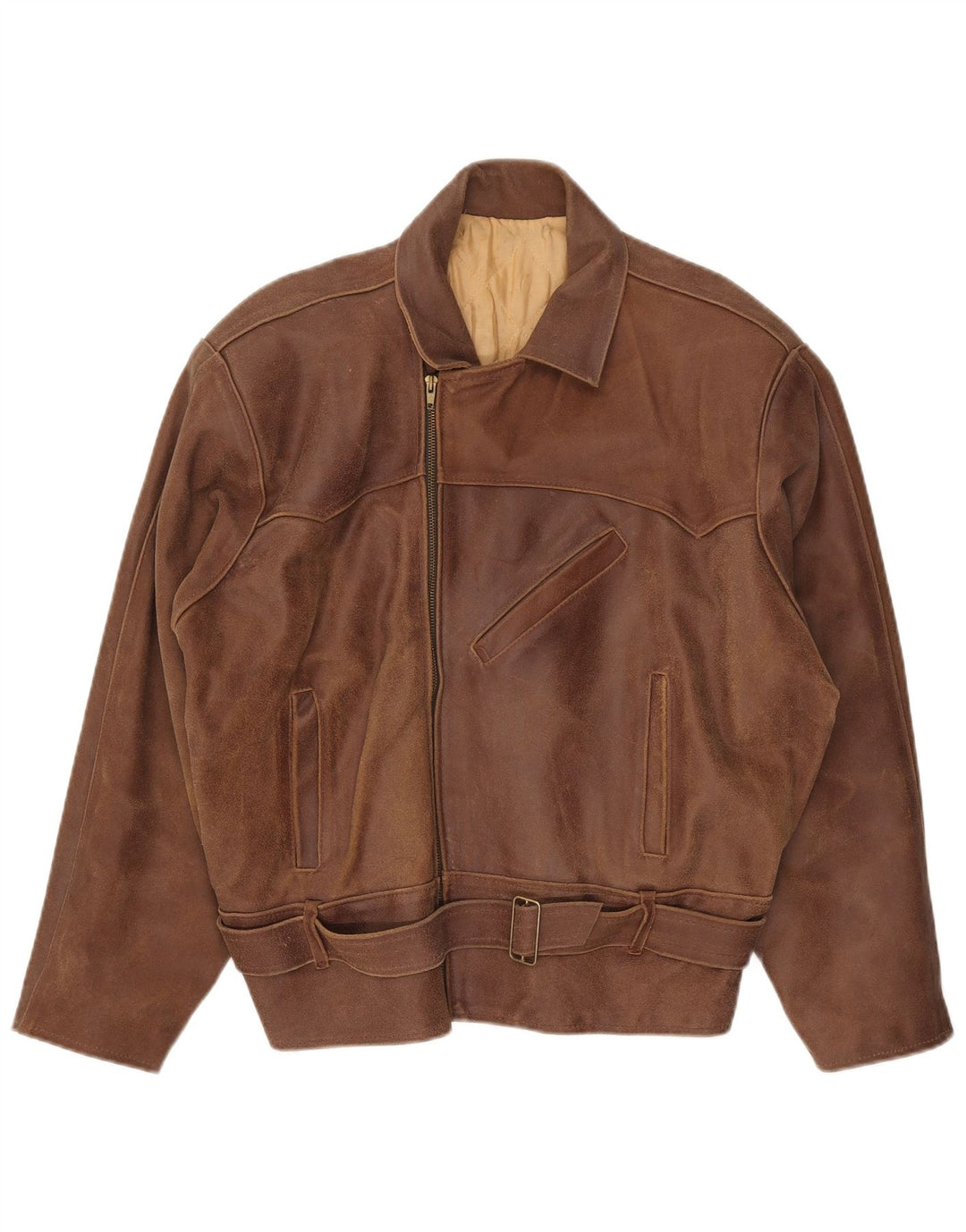 Giacca in pelle vintage da donna UK 20 2XL Marrone