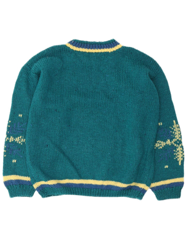 Maglione vintage da donna oversize con scollo a barca UK 18 XL Verde Fair Isle