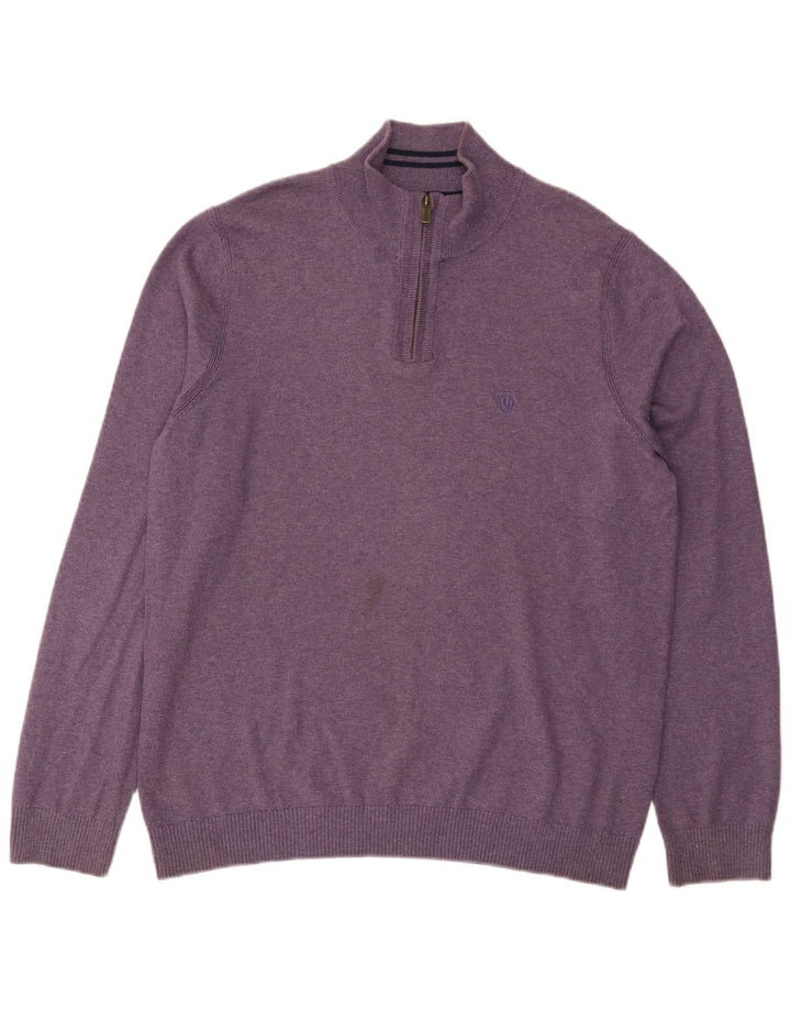 Maglione da uomo con collo con zip Fat Face, grande cotone viola