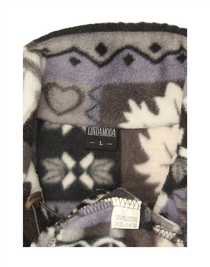 Giacca in pile vintage da uomo UK 40 Large Grey Fair Isle Poliestere