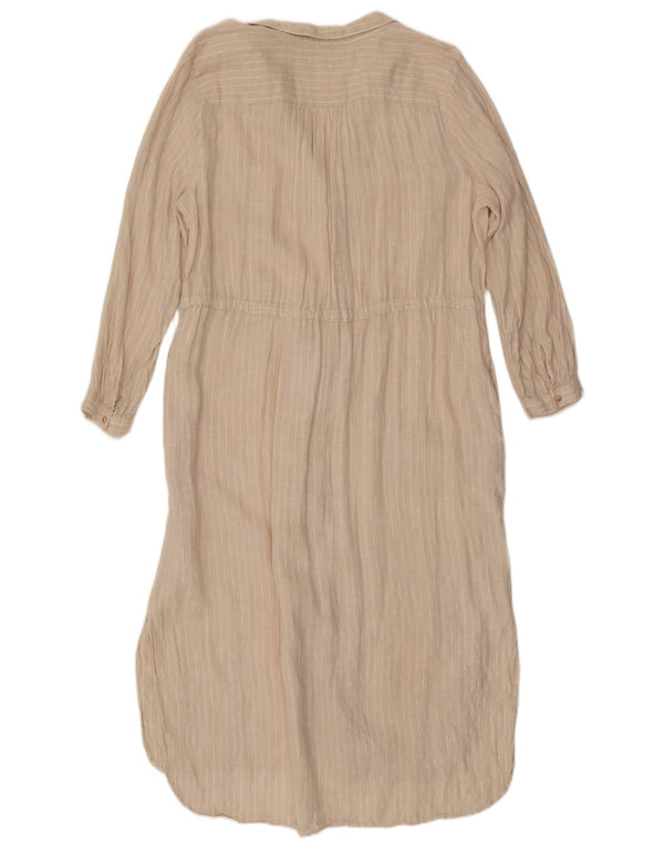 Abito lungo a maniche lunghe da donna Marks & Spencer UK 16 grande gessato beige