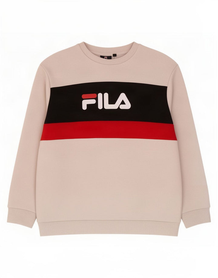 Felpa grafica da uomo Fila Maglione color block bianco medio