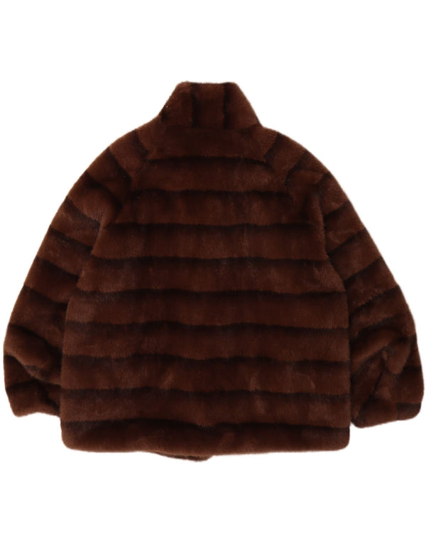 Giacca vintage da donna oversize in pelliccia sintetica UK 10 piccola a righe marroni
