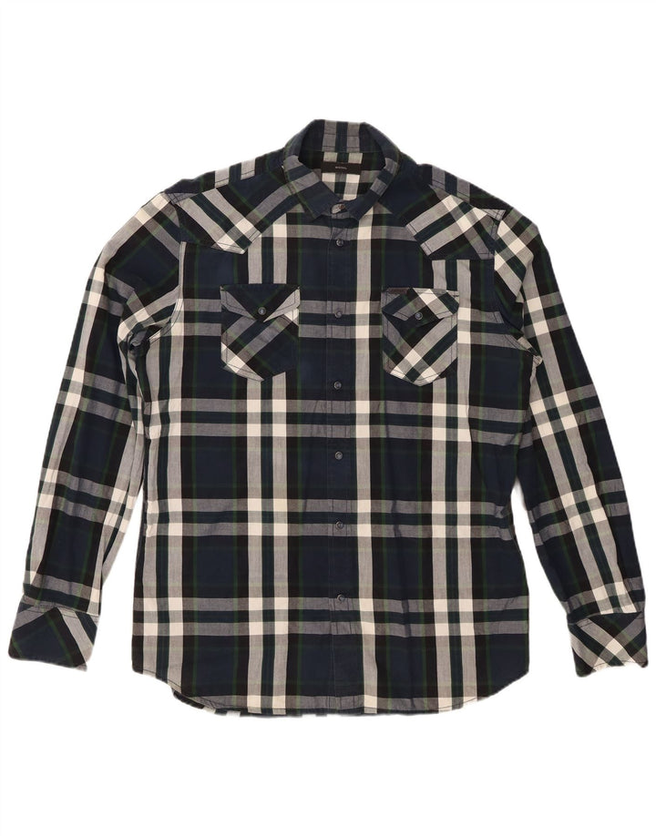 Camicia da uomo DIESEL XL in cotone a quadri blu navy