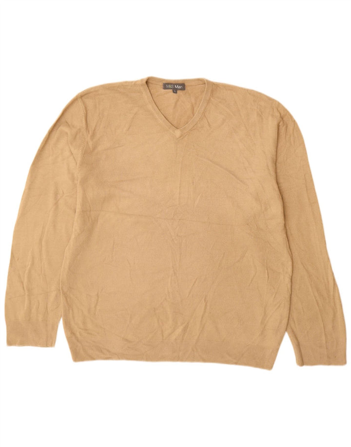 Maglione da uomo con scollo a V Marks & Spencer XL in acrilico beige