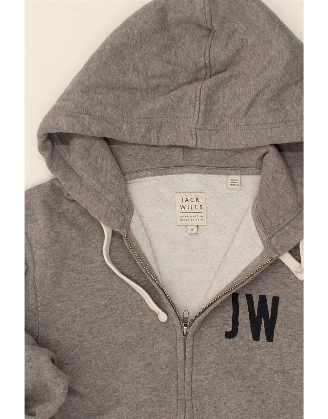 JACK WILLS Mens Graphic Zip Hoodie Sweater Medium Grey Cotton Vintage Jack Wills and Second-Hand Jack Wills from Messina Hembry 
