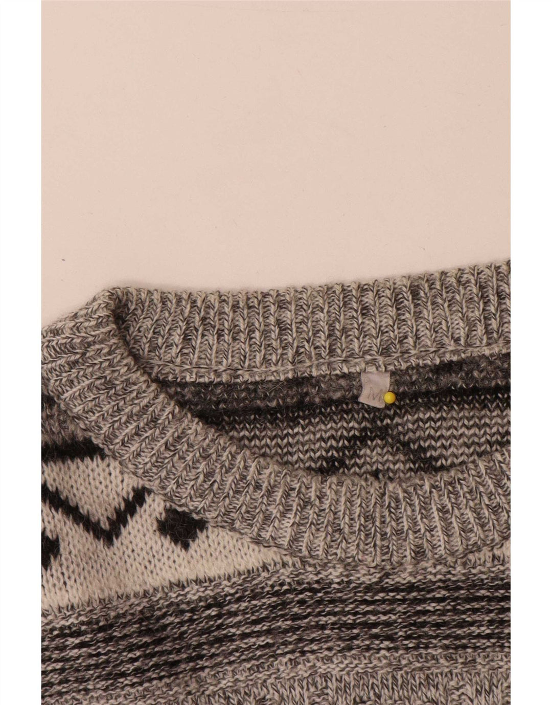Maglione girocollo da uomo vintage in lana geometrica grigio medio