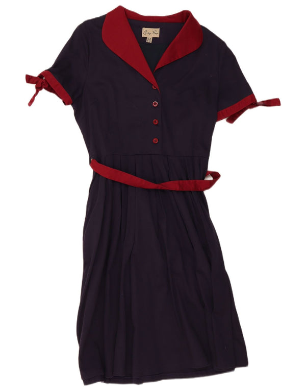 Abito a trapezio da donna Lindy Bop UK 14 grande cotone blu navy