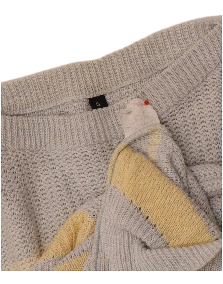 Maglione vintage da uomo con scollo a barca in cotone a righe grigio medio