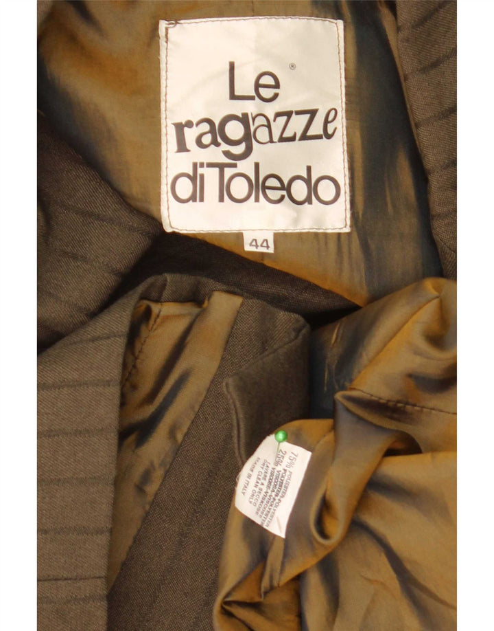 Giacca blazer vintage da donna a 3 bottoni IT 44 Poliestere a righe kaki medio