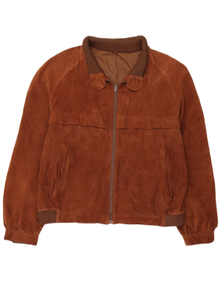 Giacca bomber scamosciata da uomo vintage IT 52 XL in pelle marrone