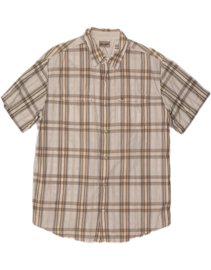 WRANGLER Mens Short Sleeve Shirt 2XL White Check Cotton