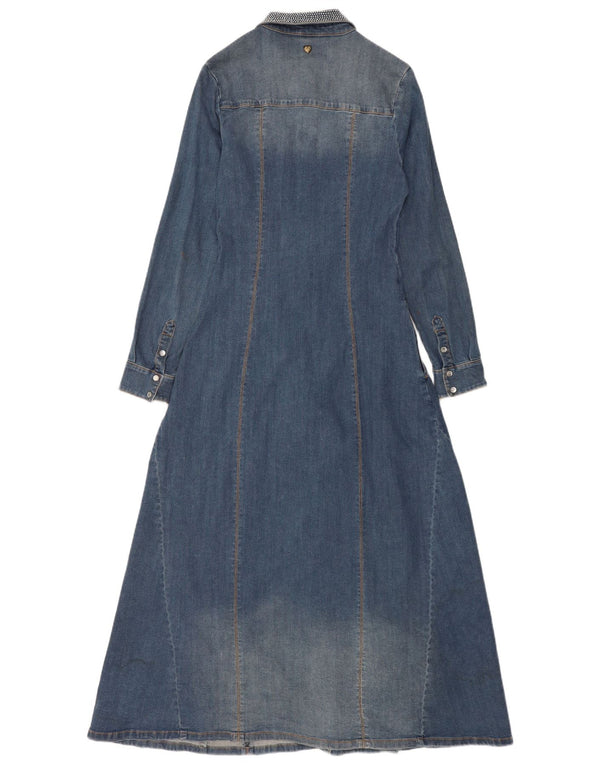 Vintage Womens Long Sleeve Maxi Denim Dress UK 6 XS Blue Cotton