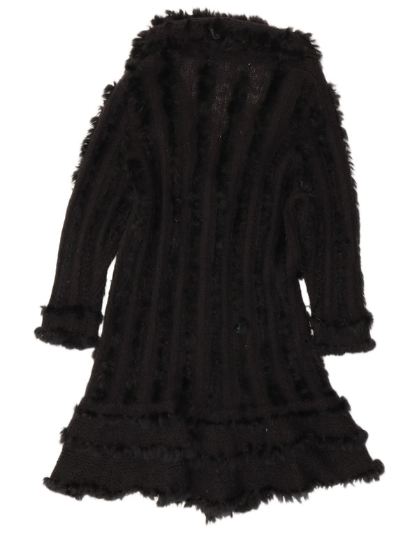 Maglione cardigan lungo da donna vintage UK 14 lana nera media