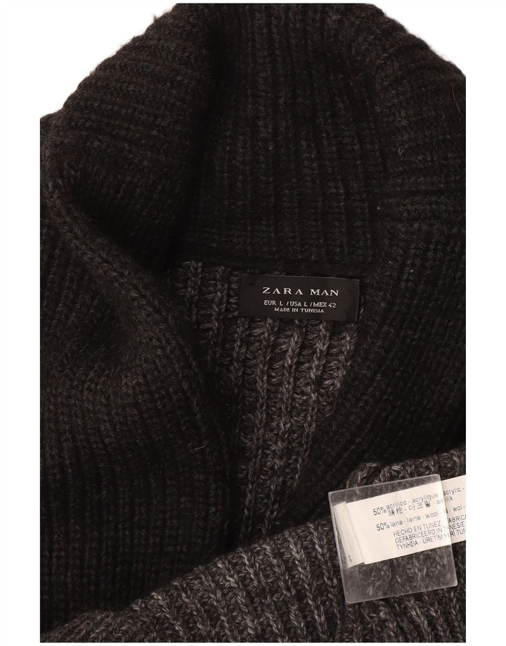 Maglione cardigan da uomo Zara grande acrilico chiazzato grigio