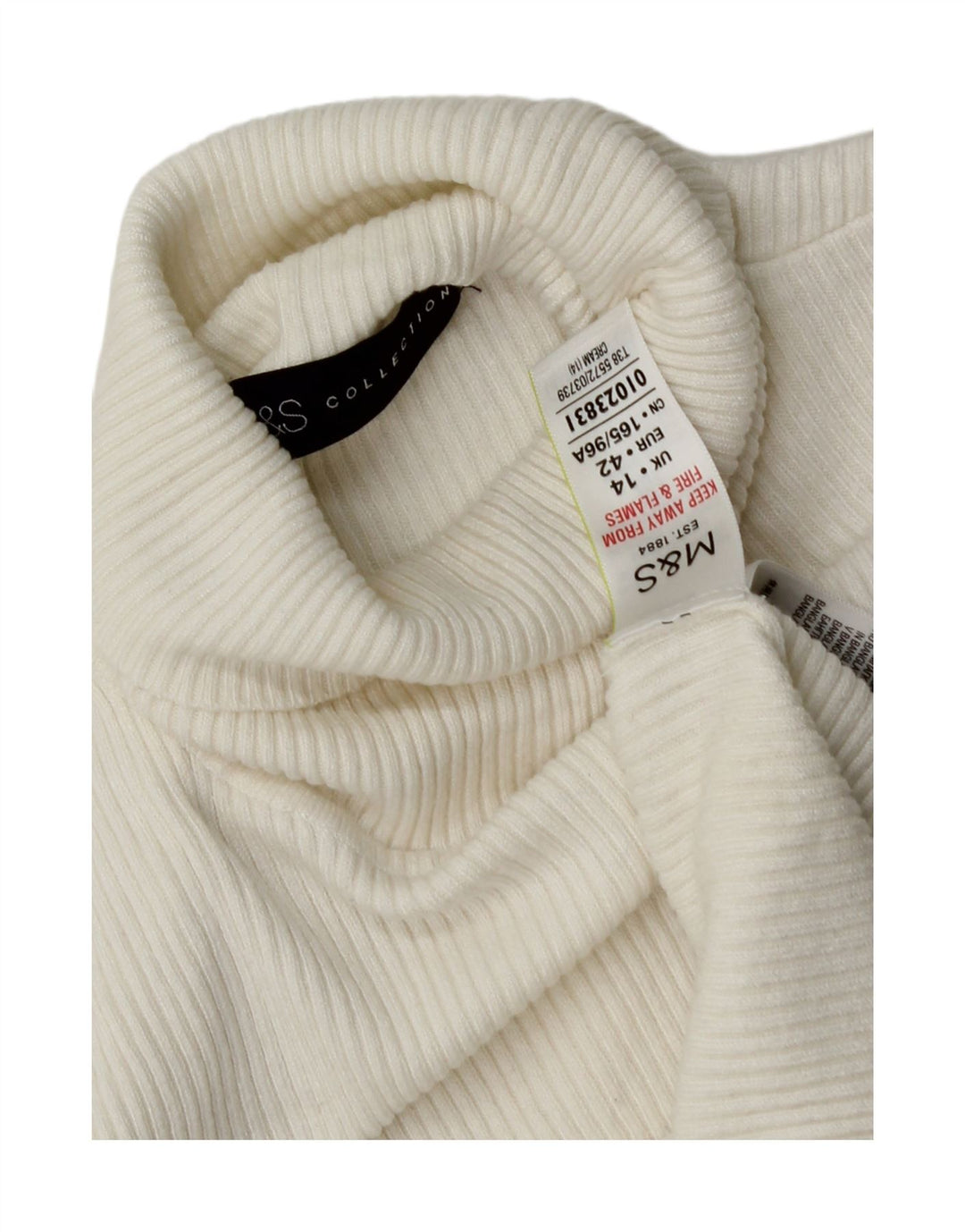 MARKS & SPENCER Womens Roll Neck Jumper Sweater UK 12 Medium White Viscose Vintage Marks & Spencer and Second-Hand Marks & Spencer from Messina Hembry 