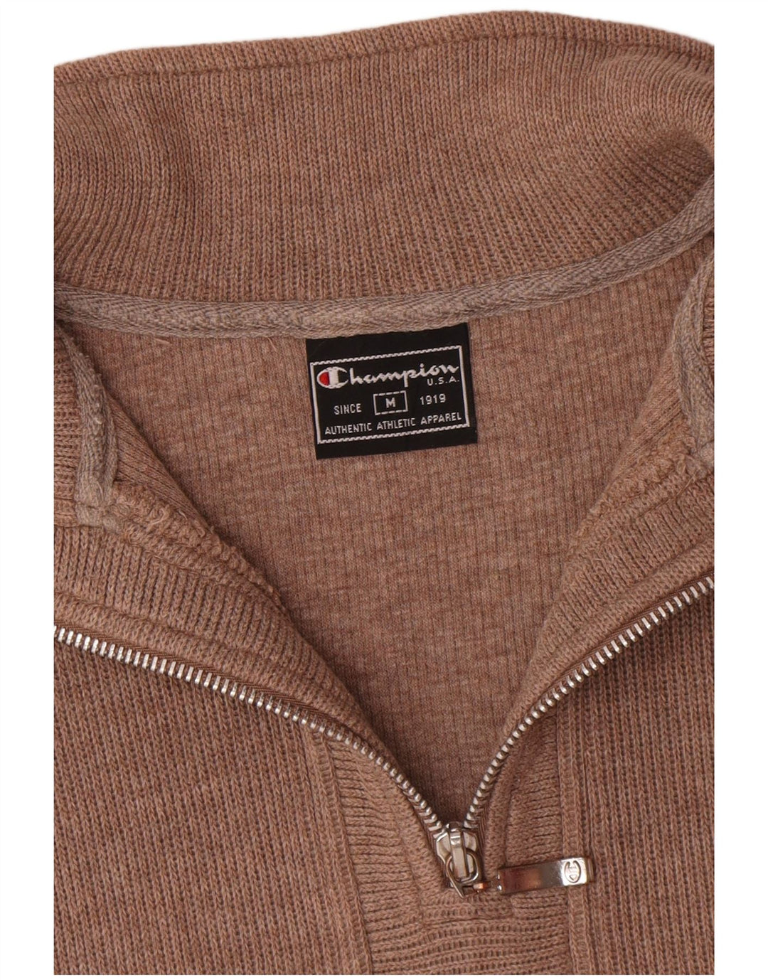 Felpa da donna Champion con zip e collo, maglione, UK 14, cotone marrone medio