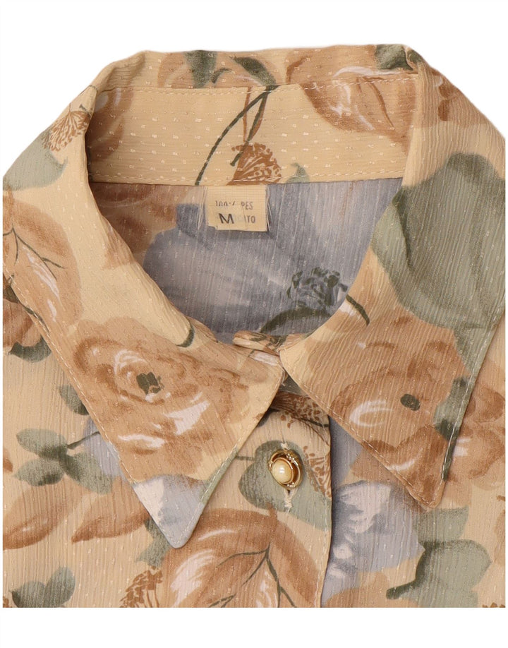Camicetta da donna VINTAGE UK 14 Poliestere floreale marrone medio