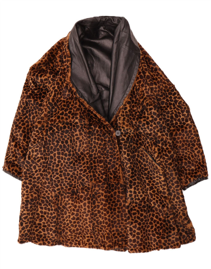 Cappotto vintage oversize in pelle reversibile da donna IT 46 grande nero