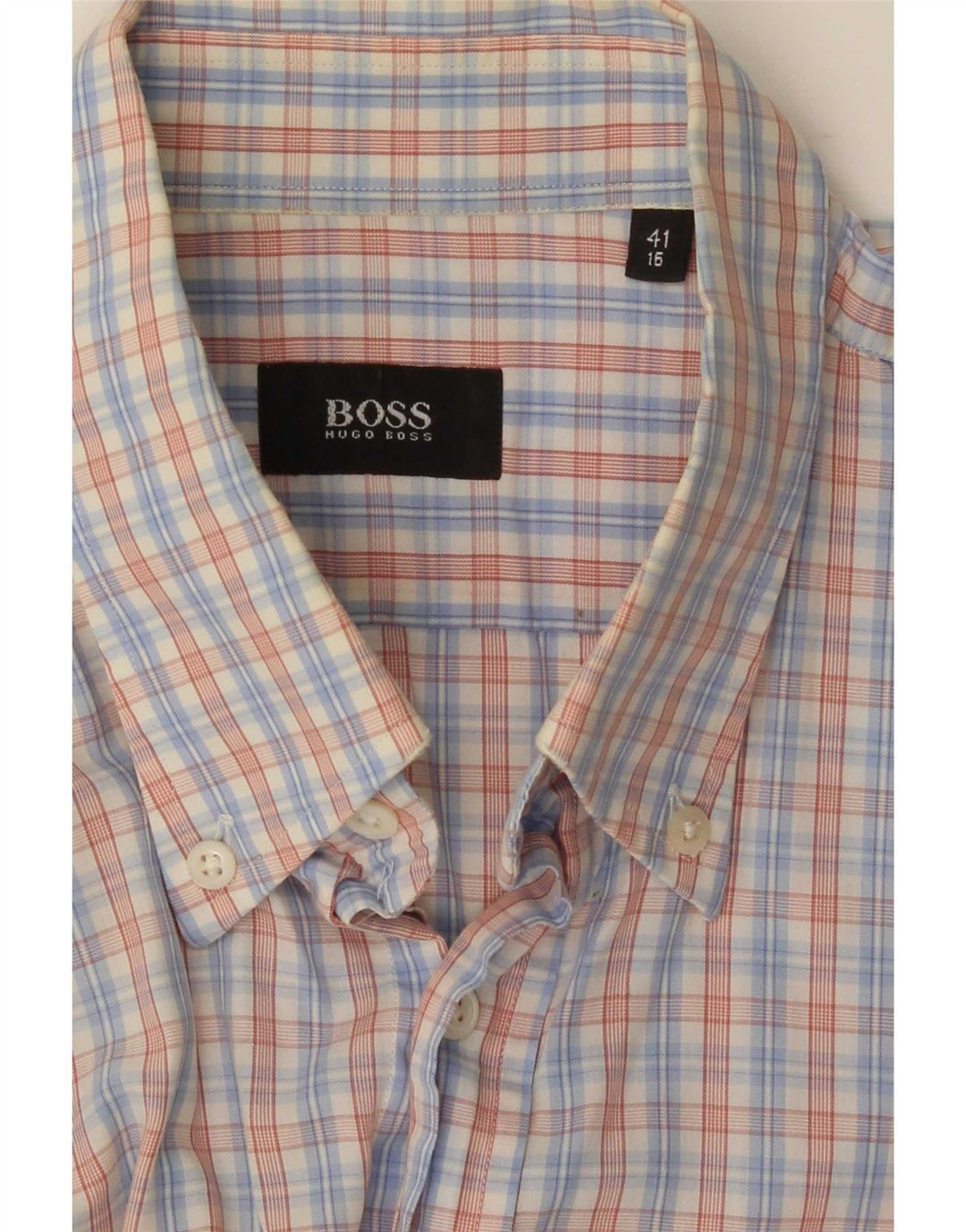 Camicia a maniche corte da uomo Hugo Boss taglia 41 16 grande motivo a quadri blu