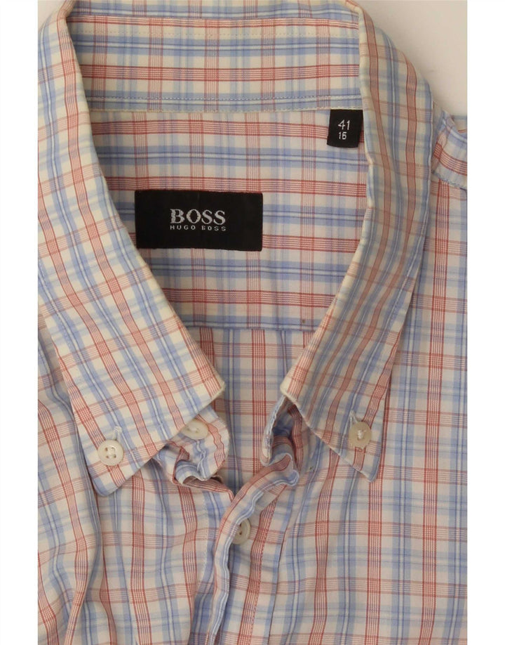 Camicia a maniche corte da uomo Hugo Boss taglia 41 16 grande motivo a quadri blu