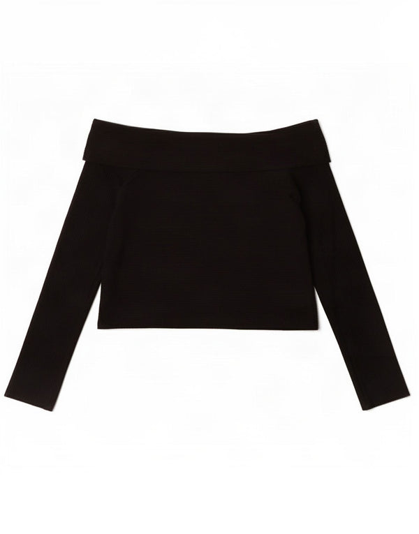 Zara Womens Trafaluc Long Sleeve Crop Off Shoulder Top UK 12 Medium Black