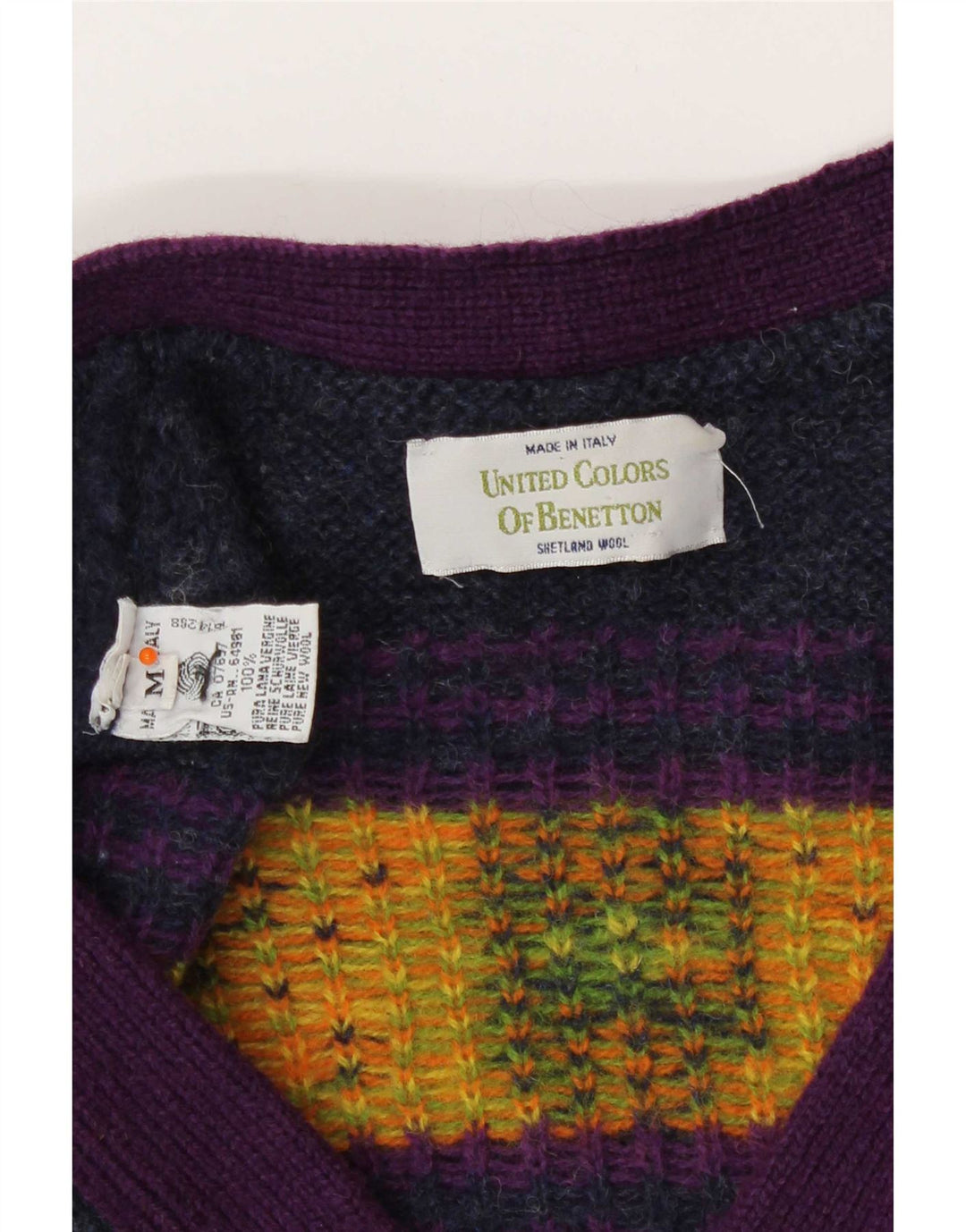 Maglione cardigan da donna Benetton UK 14 Medio blu navy retrò geometrico