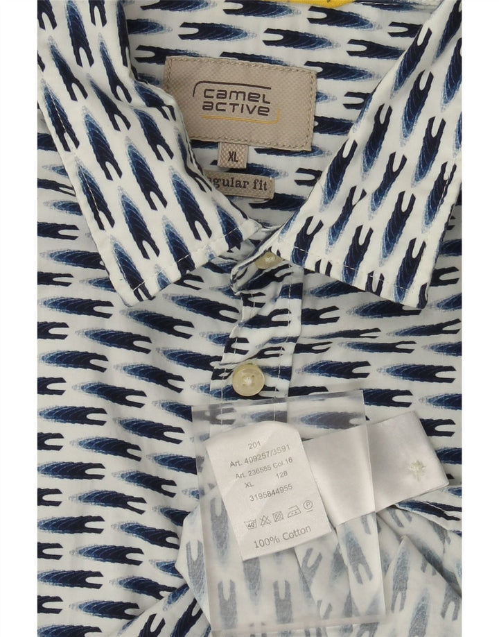 Camicia a maniche corte vestibilità regolare da uomo Camel Active XL in cotone geometrico blu