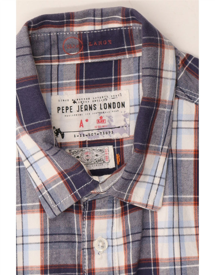 PEPE JEANS Mens Flannel Shirt Large Blue Check Cotton Vintage PEPE Jeans and Second-Hand PEPE Jeans from Messina Hembry 