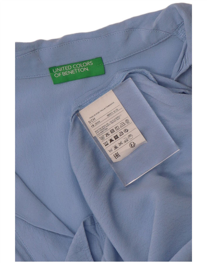 BENETTON Camicia pullover oversize da donna camicetta UK 10 piccola viscosa blu