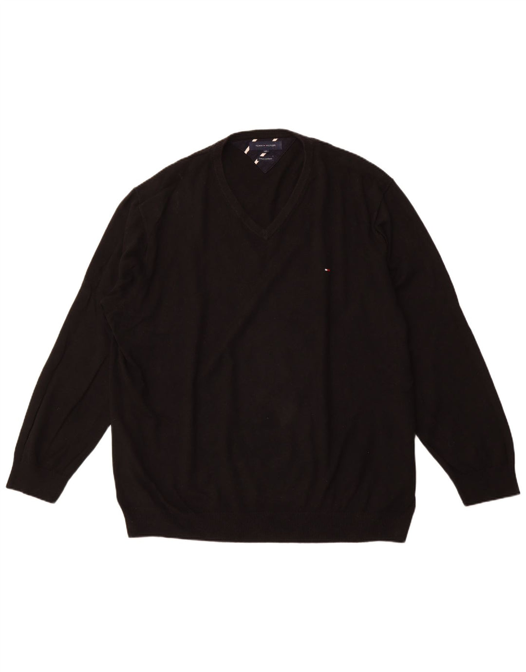 TOMMY HILFIGER Maglione da uomo con scollo a V 4XL cotone nero