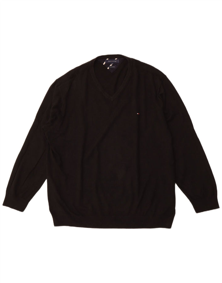 TOMMY HILFIGER Maglione da uomo con scollo a V 4XL cotone nero