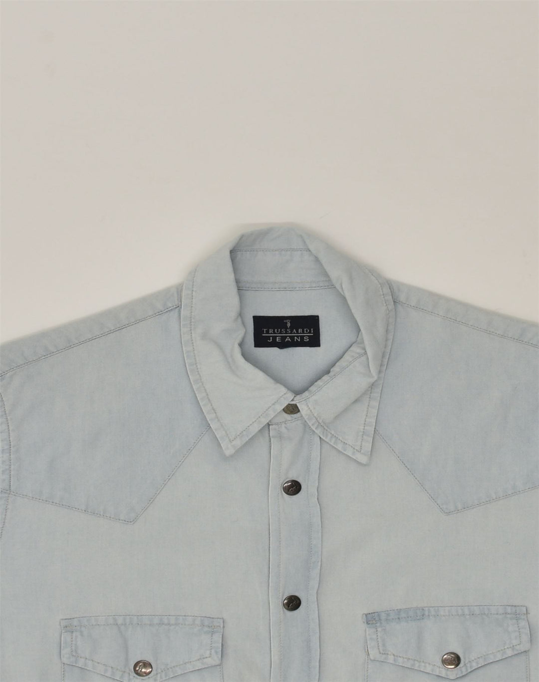 TRUSSARDI Mens Short Sleeve Shirt Small Beige Cotton | Vintage Trussardi | Thrift | Second-Hand Trussardi | Used Clothing | Messina Hembry 