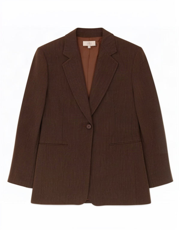 Giacca blazer a 1 bottone Marks & Spencer da donna UK 14 grande viscosa marrone
