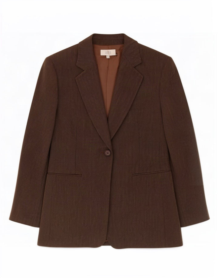Giacca blazer a 1 bottone Marks & Spencer da donna UK 14 grande viscosa marrone