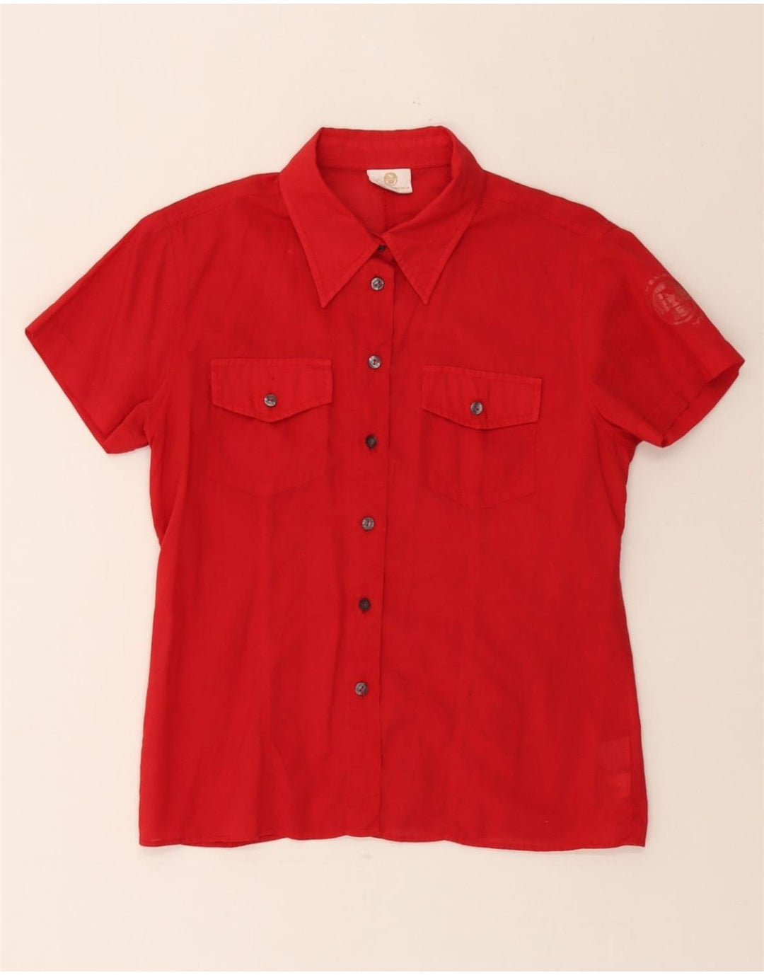 NORTH SAILS Womens Short Sleeve Shirt UK 14 Large Red Cotton Vintage North Sails and Second-Hand North Sails from Messina Hembry 