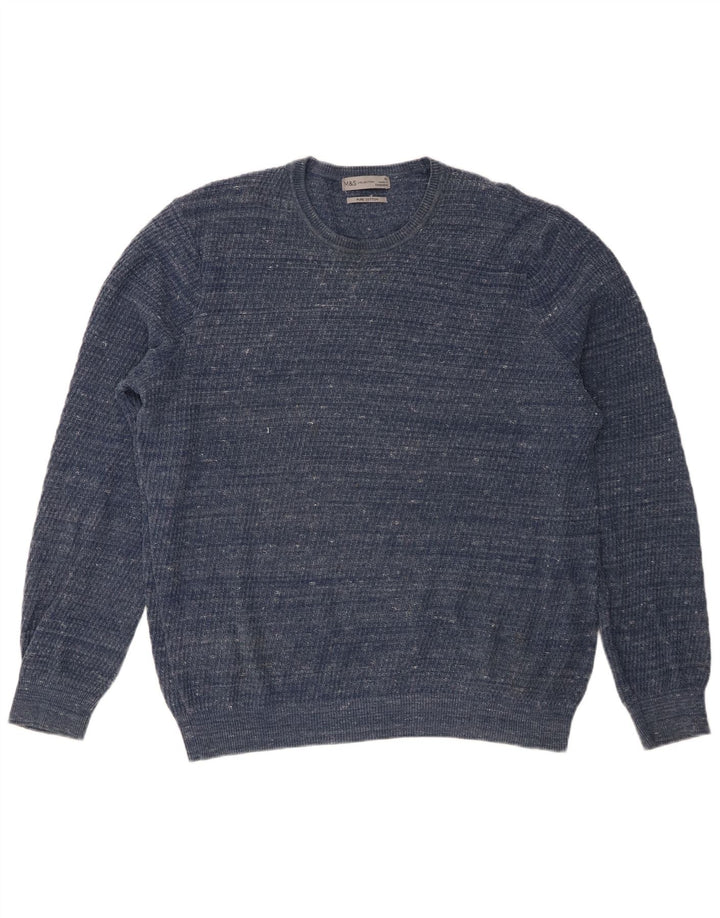 Maglione maglione girocollo da uomo Marks & Spencer XL cotone screziato blu