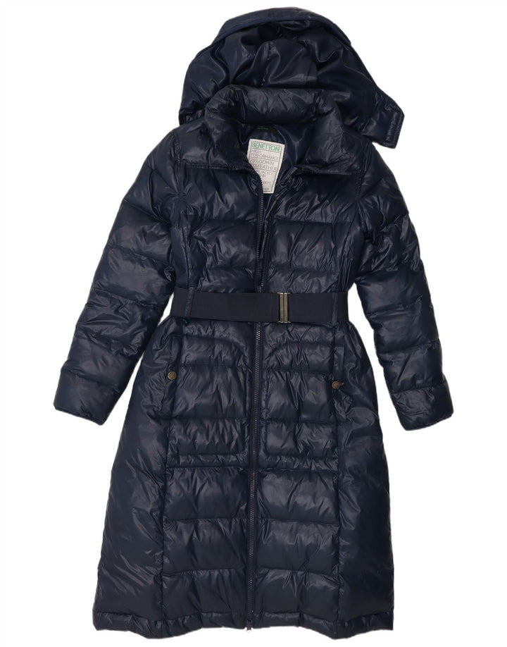 Cappotto imbottito con cappuccio da donna Benetton IT 42 Medium Blu Navy Poliammide